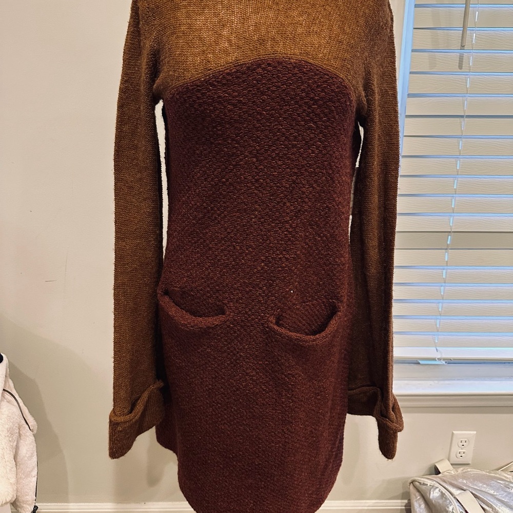 Free People Long Sleeve Knit Dress in Brown